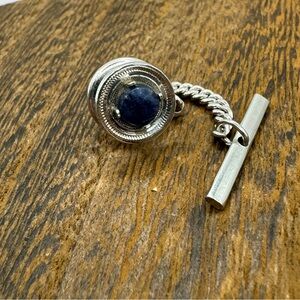 Vintage MCM blue sodalite circular silver tone tie tack
